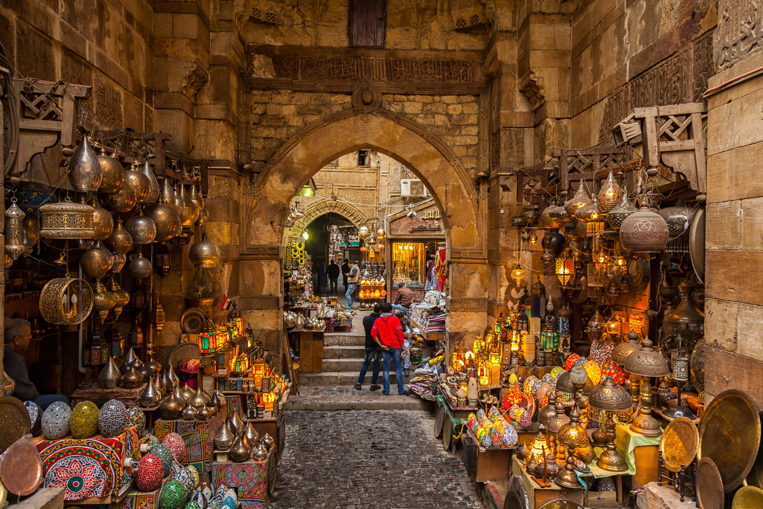 Cairo, Egypt - Feb 19 2018: Lamp or Lantern Shop in the Khan El Khalili market in Islamic Cairo
